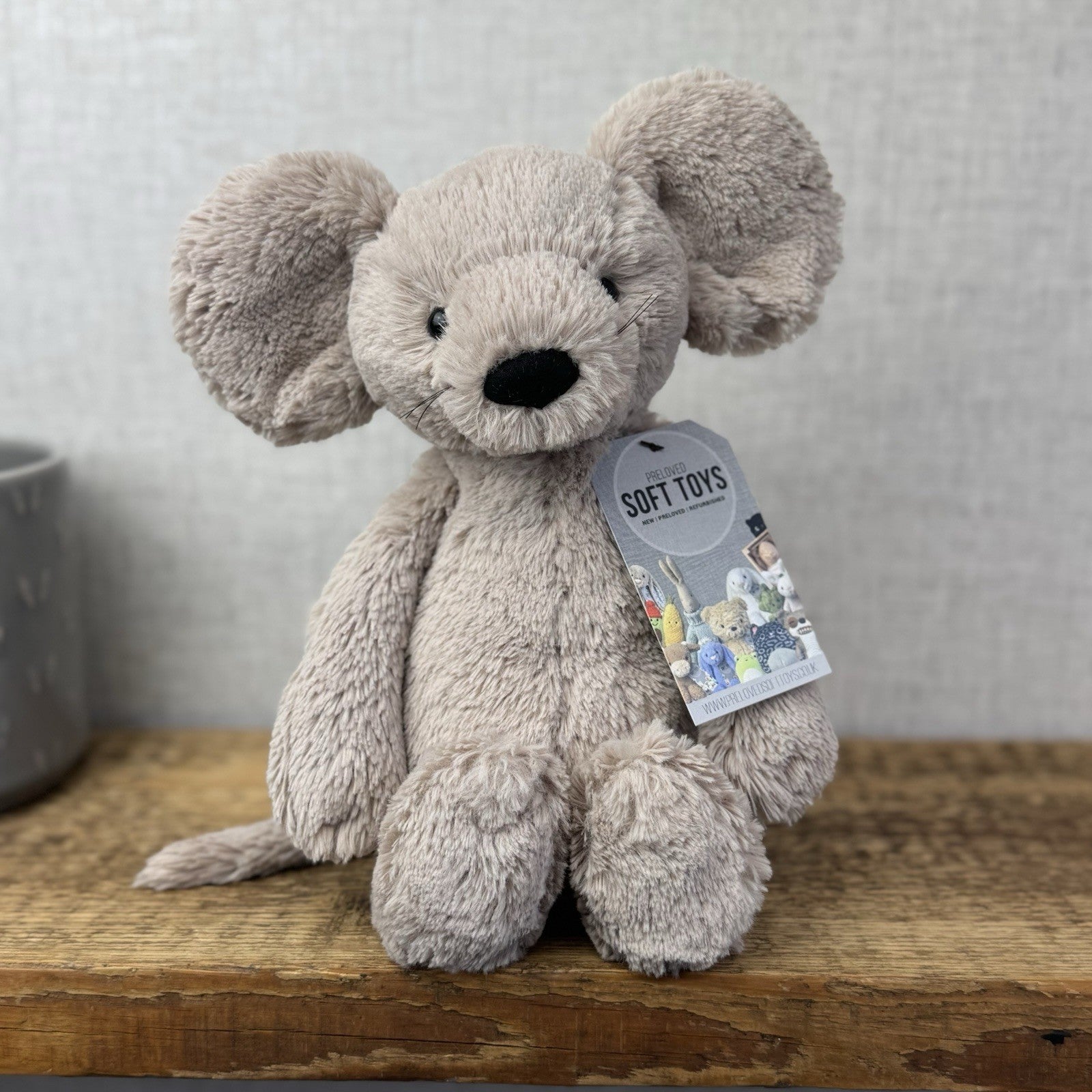 Jellycat Medium Bashful Mouse With Whiskers - Retired Grey Sitting Mouse 12"