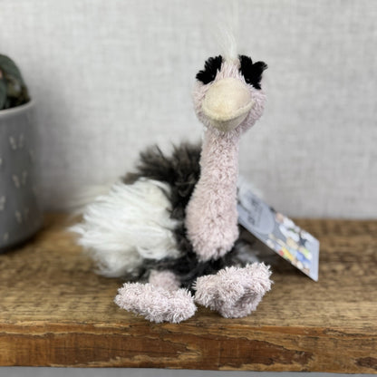 Jellycat Small Orla Ostrich - Fluffy Pink/Grey Mix Beanie Bird Toy 10”