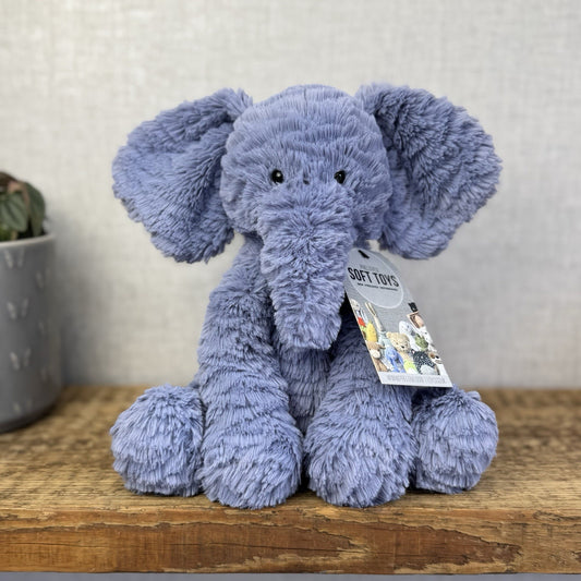 Jellycat Medium Fuddlewuddle Elephant Blue - Blue Sitting Ele Retired 8" (#2)
