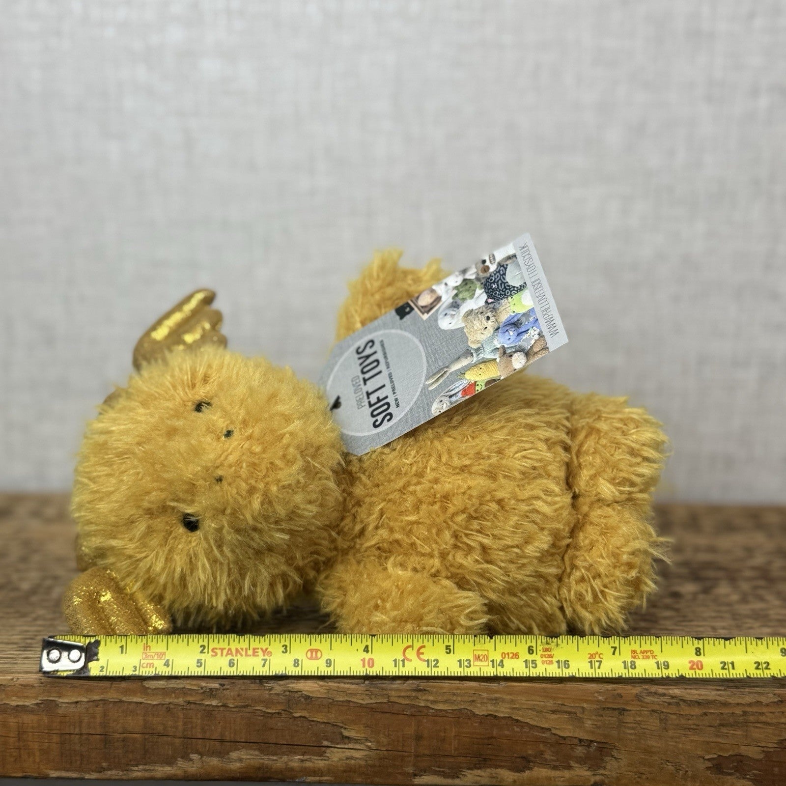 Jellycat Little Dragon - Fluffy Light Gold Dragon Beanie Plush Curly Hair 7”