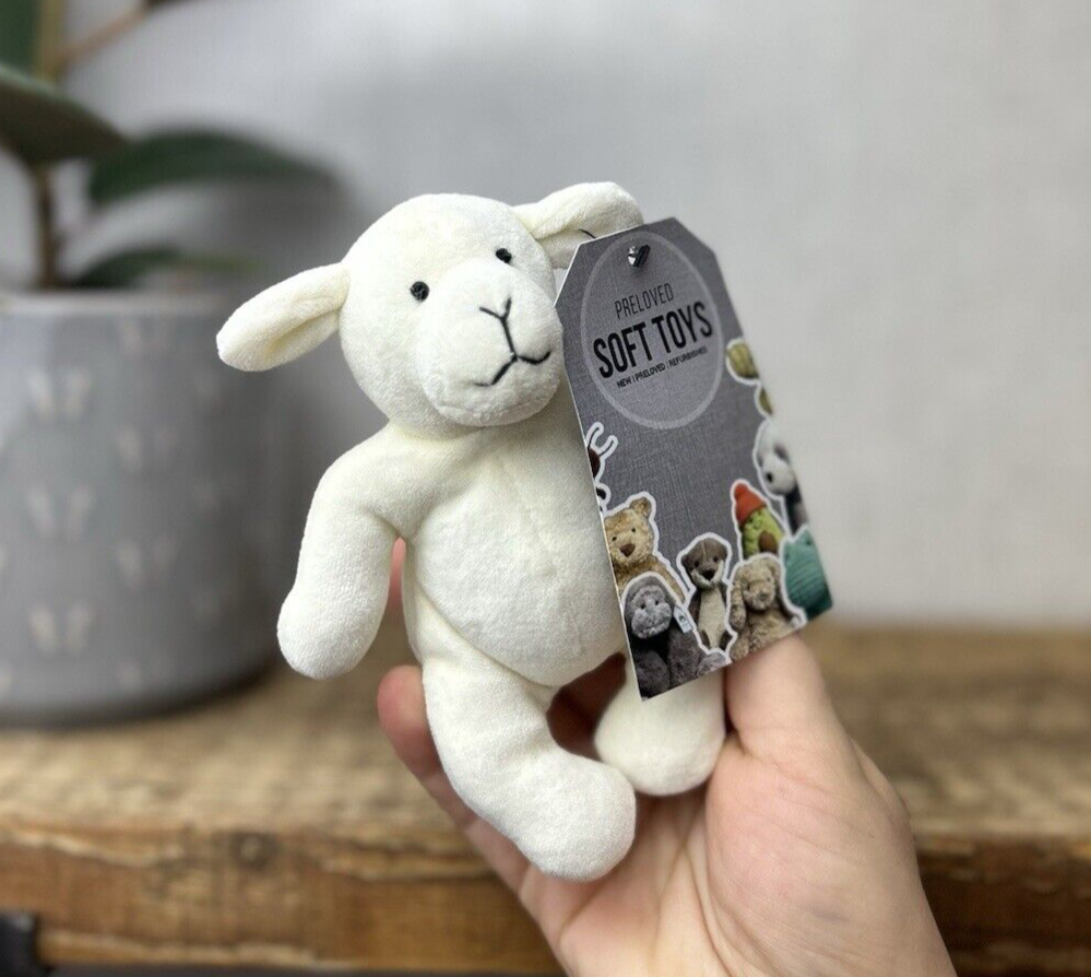 Jellycat Squidgikins Lamb - Small Vintage Beanie Velour - White Lamb Beanie 5"