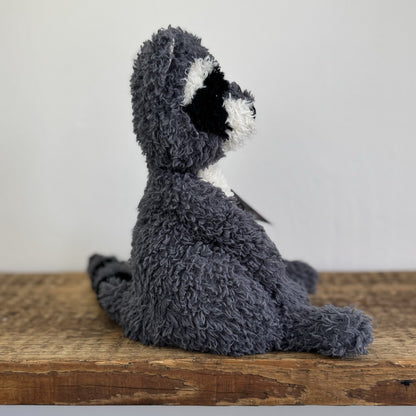 Jellycat Rafferty Raccoon - Sitting Grey Soft Toy Wild Animal Curly Haired 11"