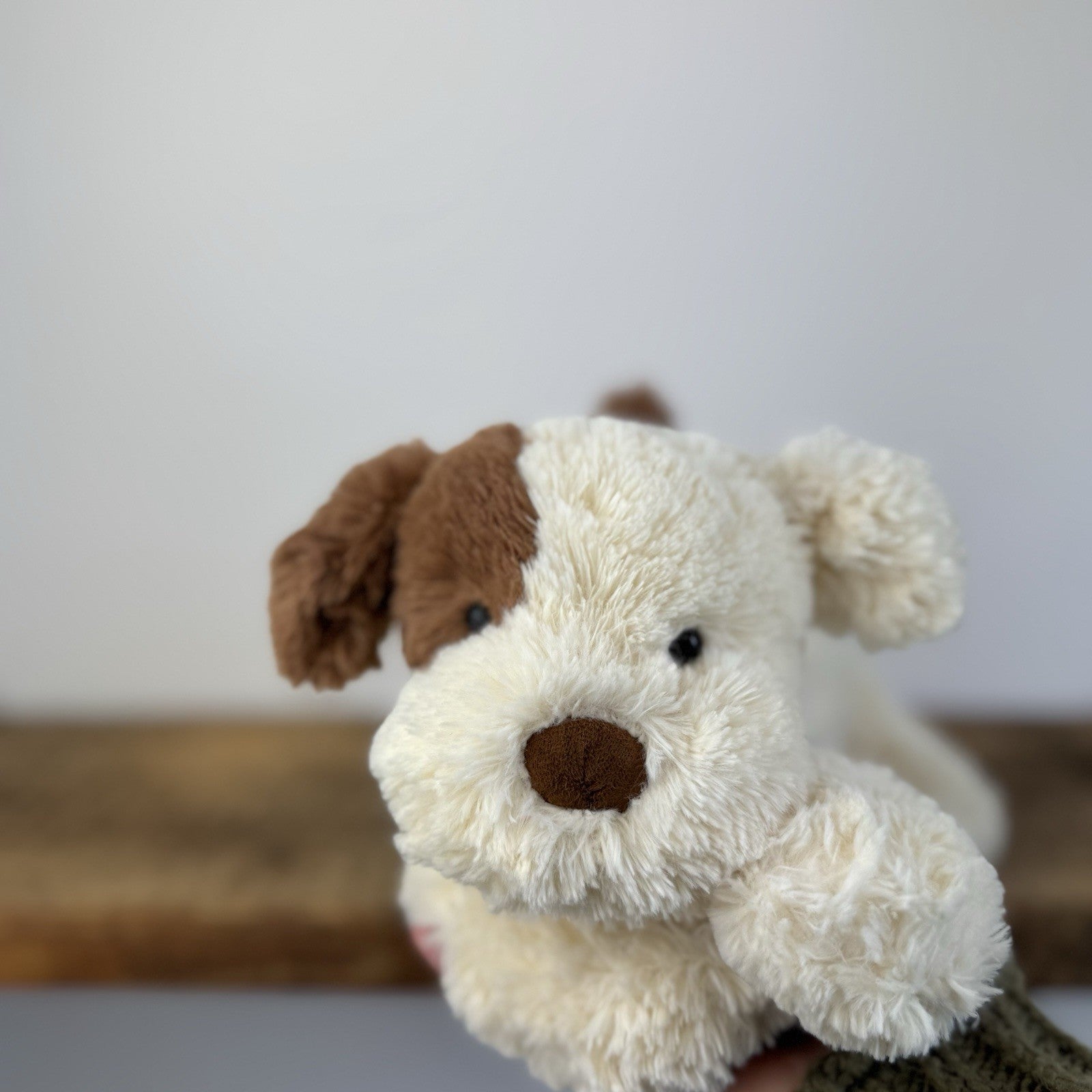Jellycat Tumblie Biscuit Puppy Dog - Beige/Tan Patch Dog Laying Plush 14"
