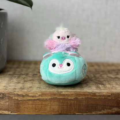 Squishmallow Squishville Elda Ostrich & Vehicle - Pink Fluffy Bird Tiny Soft 2"