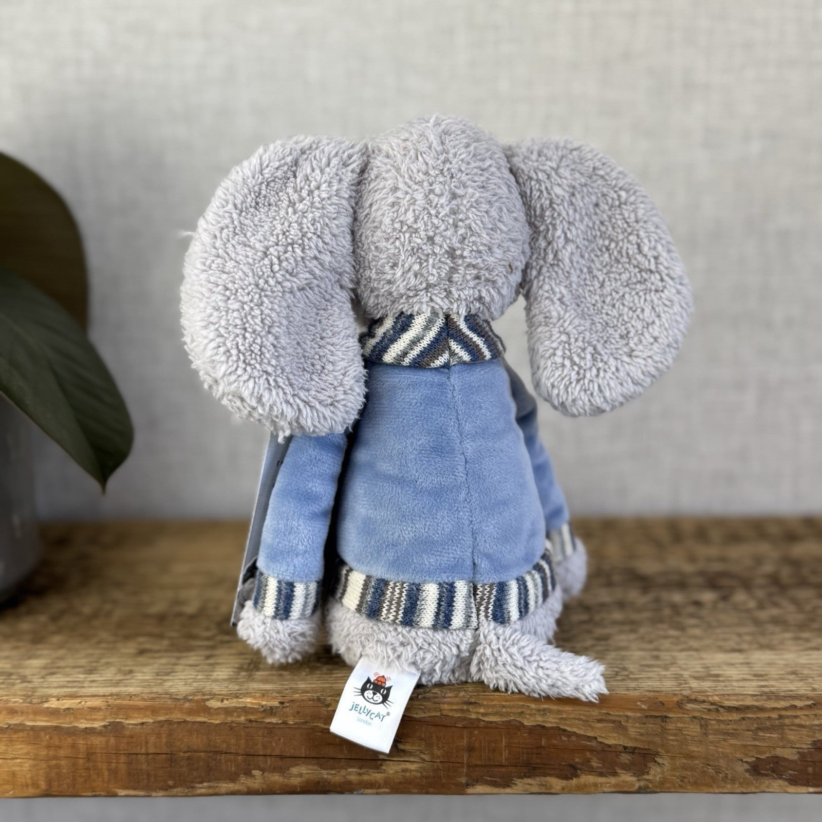 Jellycat Lingley Elephant - Texture Grey Elephant Blue Jumper Retired Beanie 11”