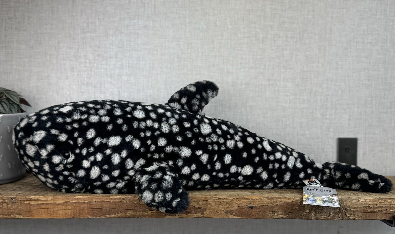 Jellycat Large Pebble Shark - Black/White Spot Large Beanie Shark 25"
