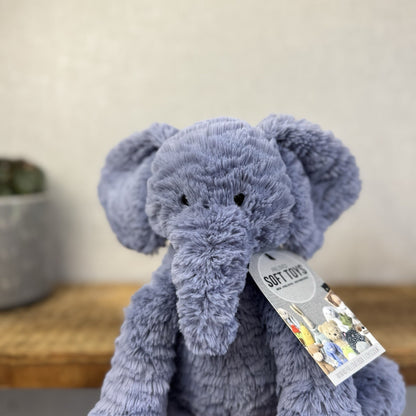 Jellycat Medium Fuddlewuddle Elephant Blue - Blue Sitting Ele Retired 8" (#2)