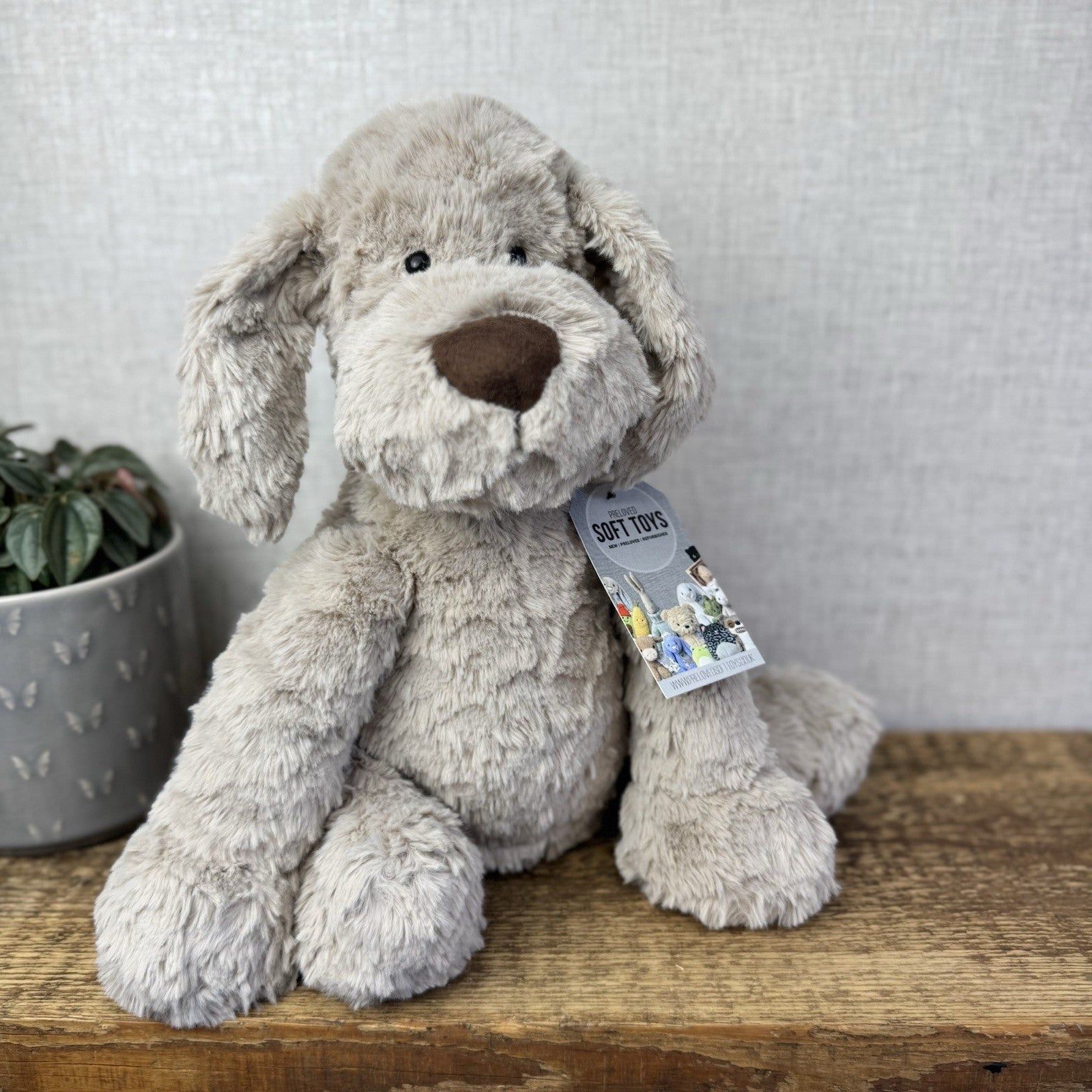 Jellycat Large Riley Fuddlewuddle Pup - Light Grey White Company Exclusive 12"