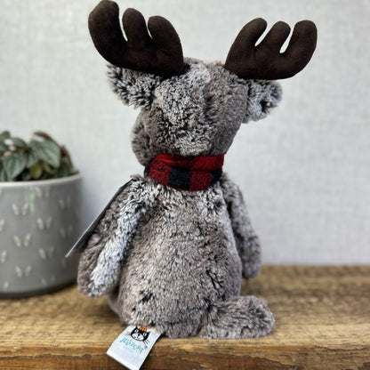 Jellycat Medium Bashful Moose With Scarf - Check Red/Black Scarf Woodland Moose
