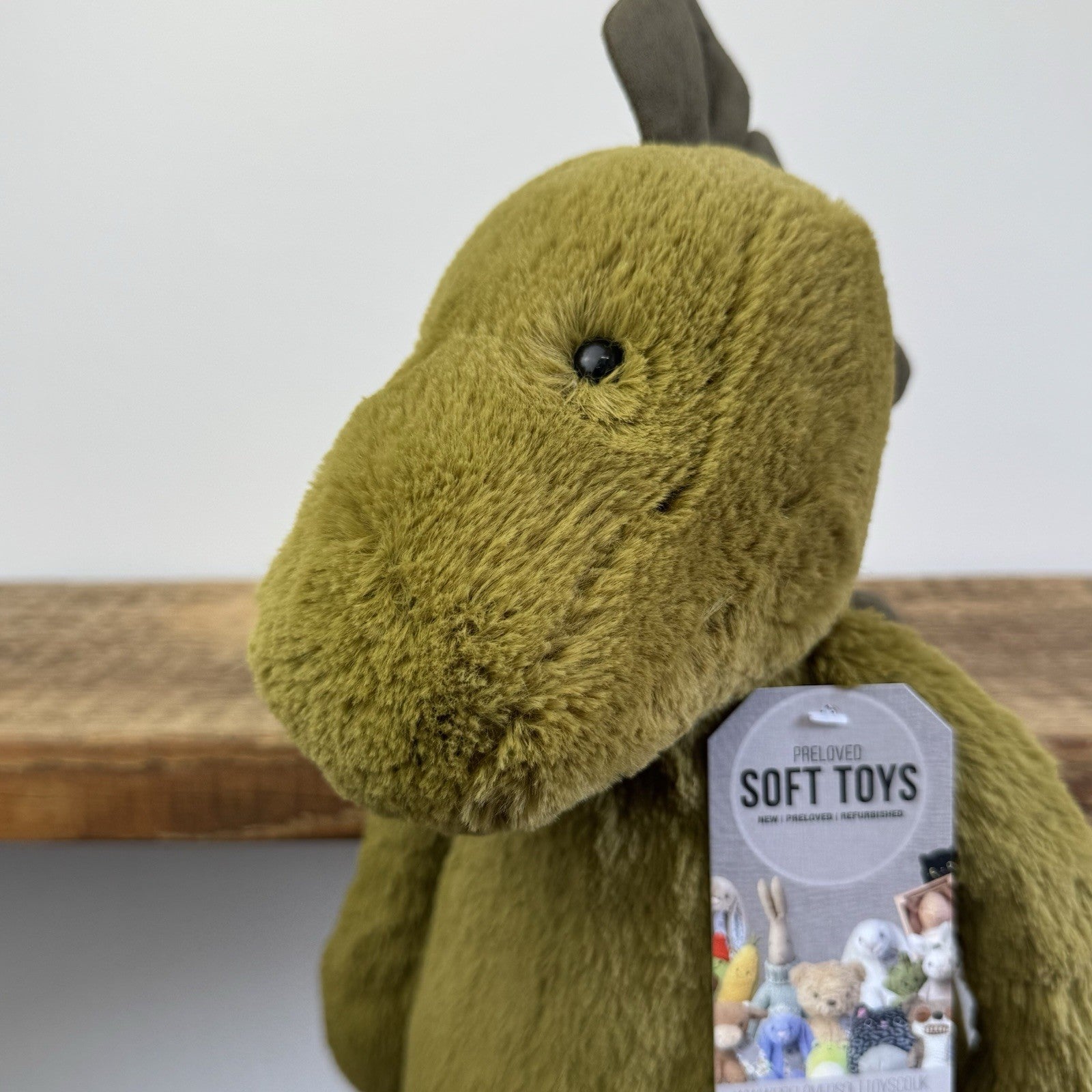 Jellycat Large Bashful Dinosaur - Large Olive Green Dinosaur Retired Rare 16"