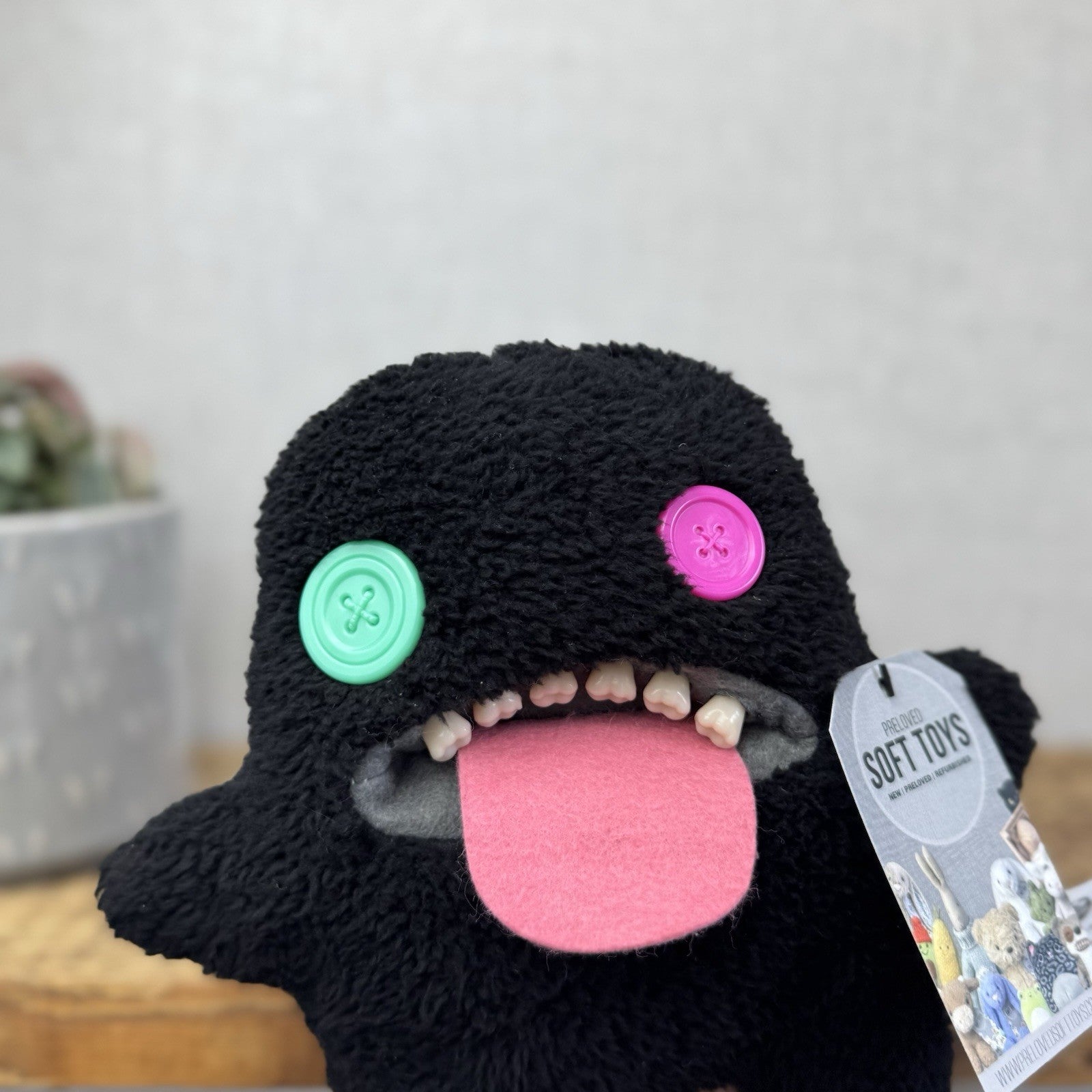 Fuggler Oogah Boogah Black Fleecy Fuggler - Button Eyes Tongue Out Funny Monster