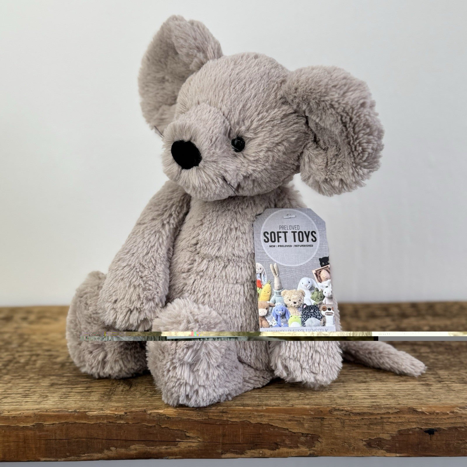 Jellycat Medium Bashful Grey Mouse With Whiskers Retired Mouse Collectible 12”