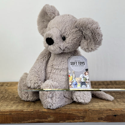 Jellycat Medium Bashful Grey Mouse With Whiskers Retired Mouse Collectible 12”