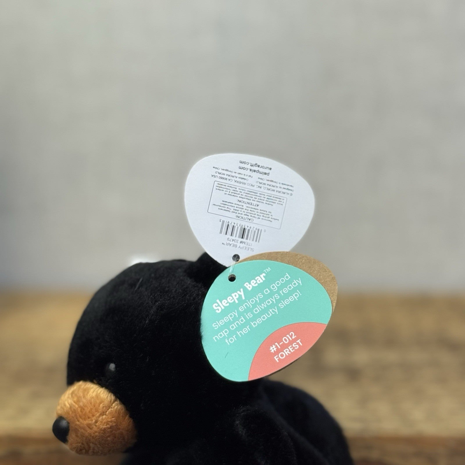 Aurora - Palm Pals Mini Beanbag Plush Sleepy Bear - Small Beanie Black Bear Cub
