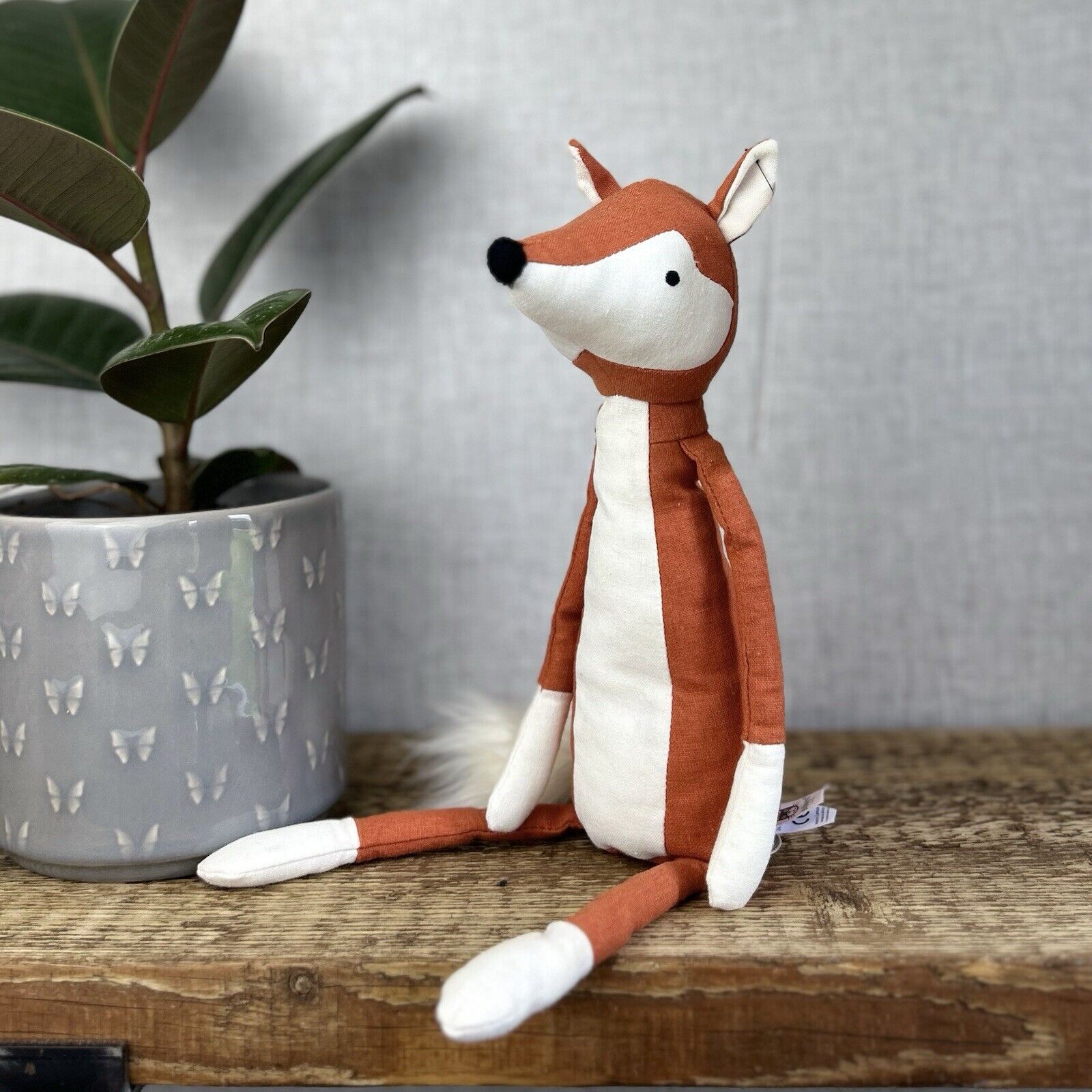 Jellycat Skandoodle Fox - Linen Fox Soft Toy Beanie Botton - Scandi Style 14"