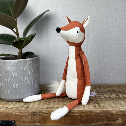 Jellycat Skandoodle Fox - Linen Fox Soft Toy Beanie Botton - Scandi Style 14"