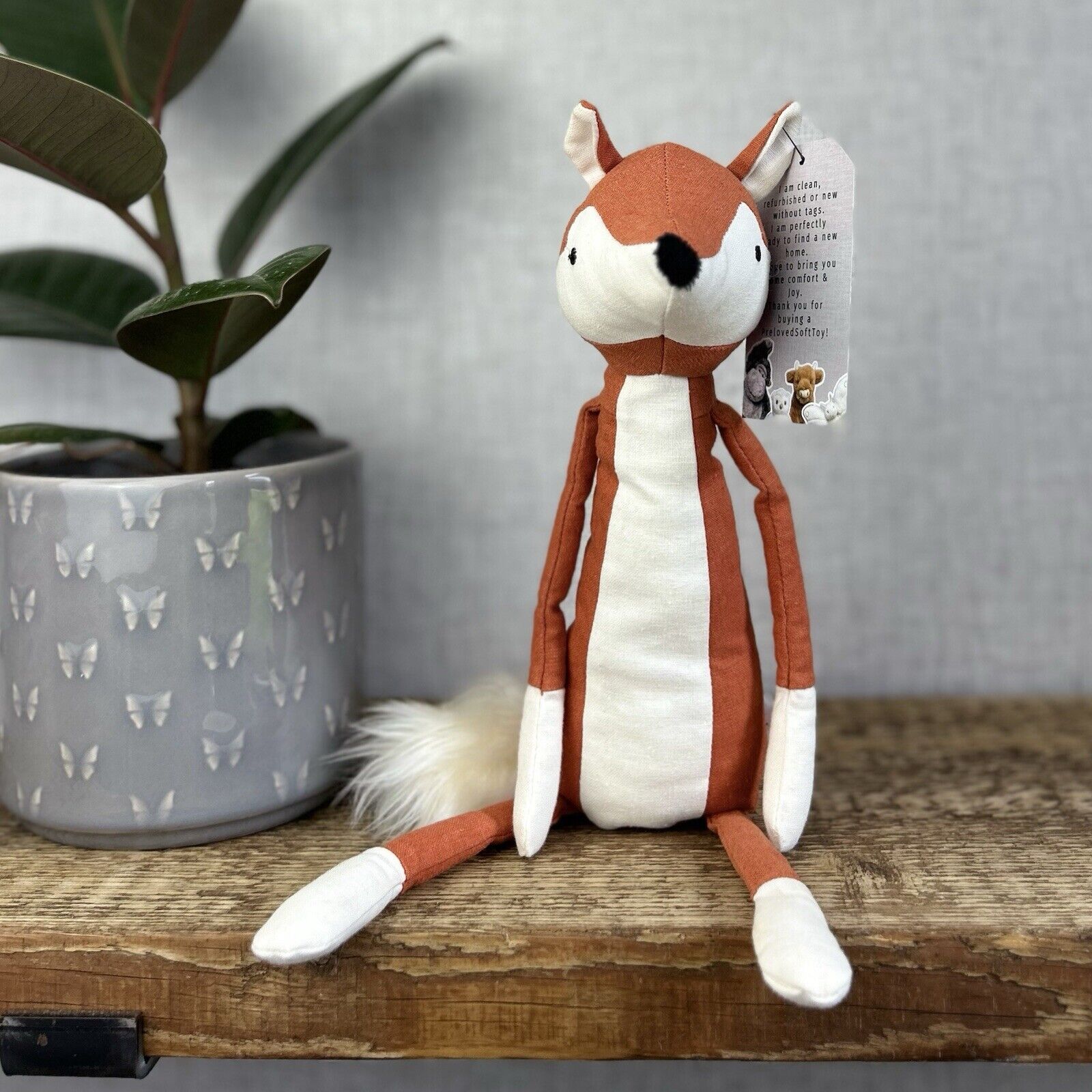Jellycat Skandoodle Fox - Linen Fox Soft Toy Beanie Botton - Scandi Style 14"