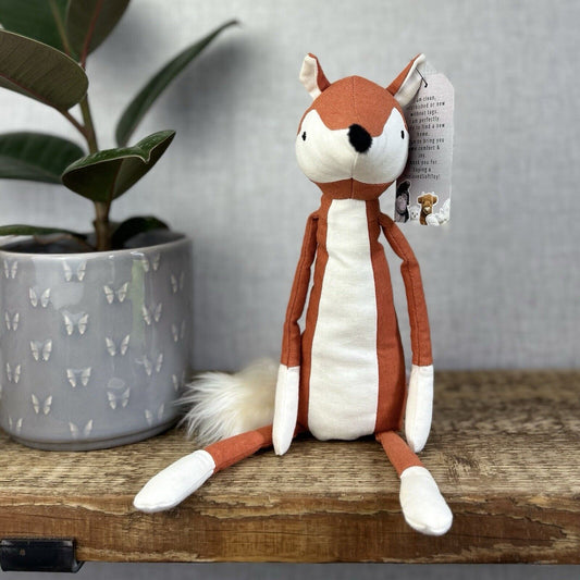 Jellycat Skandoodle Fox - Linen Fox Soft Toy Beanie Botton - Scandi Style 14"