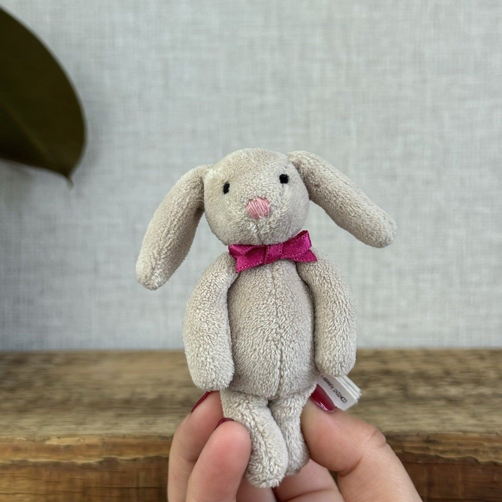 Jellycat Tiny Beige Bunny Pink Bow - Miniature Vintage Beige Bunny Rabbit 3.5"