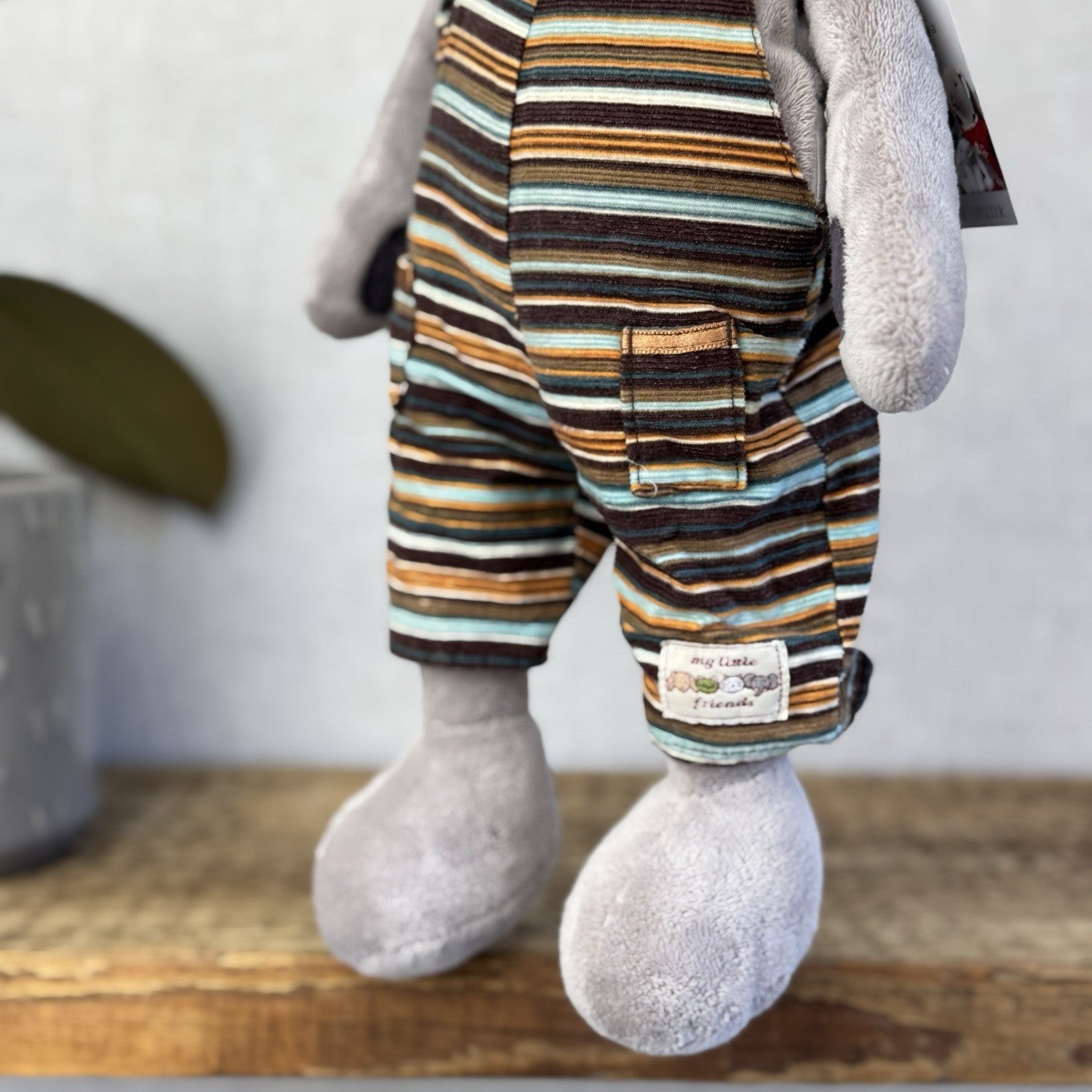 Jellycat My Little Friends Elephant - Striped Dungarees Soft Grey Retired Range