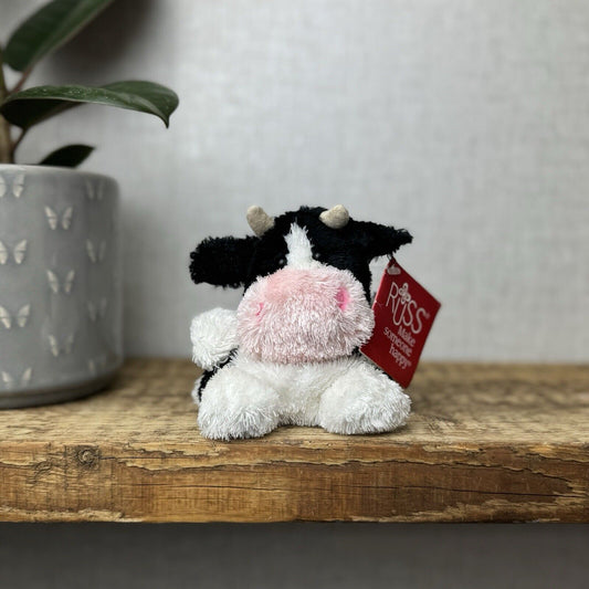 Russ Berrie Luvvies - Fred The Cow Beanie - Pudding Cow Soft Toy Tiny 4”