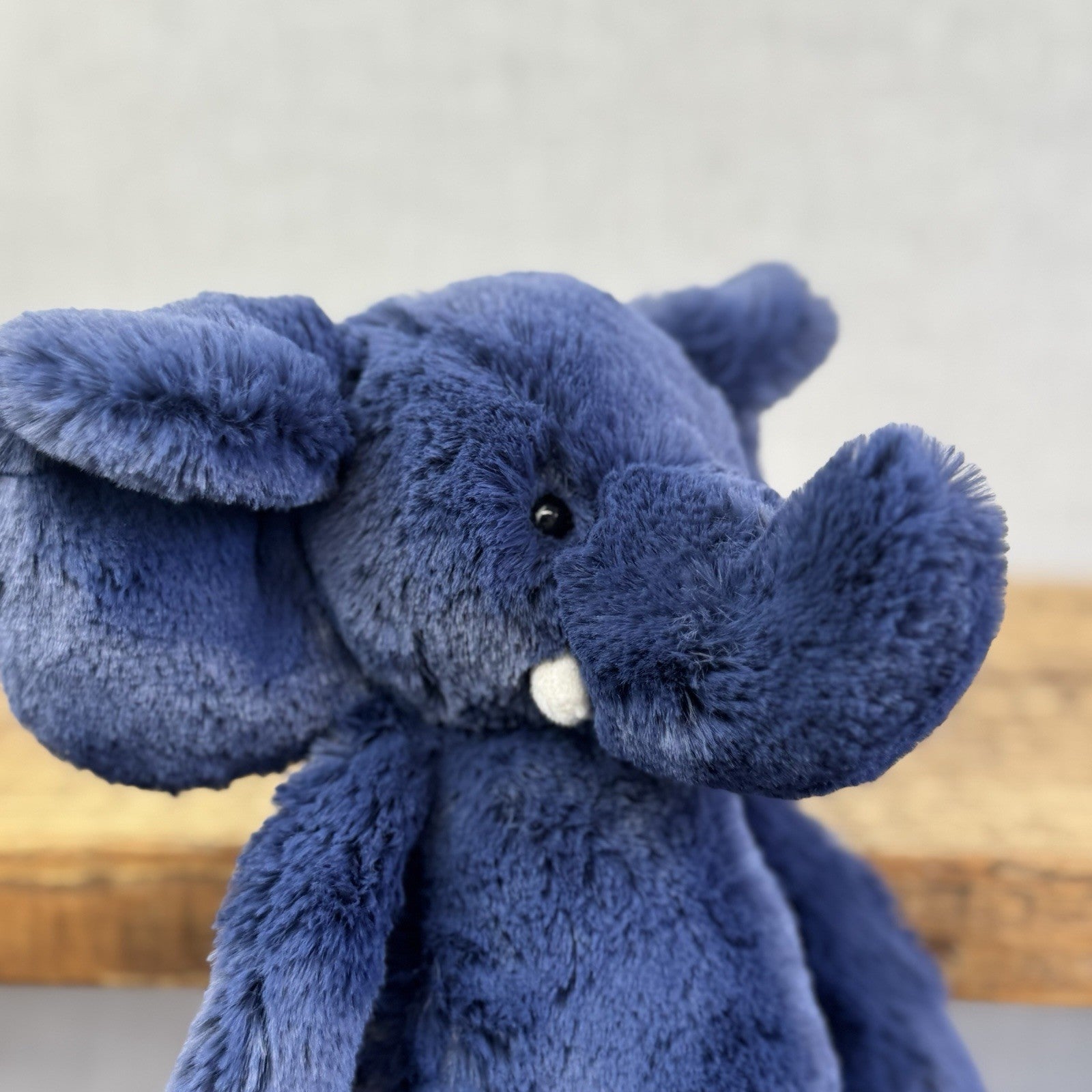Jellycat Medium Bashful Navy Blue Elephant - Medium Blue With Tusks 12” BNWT