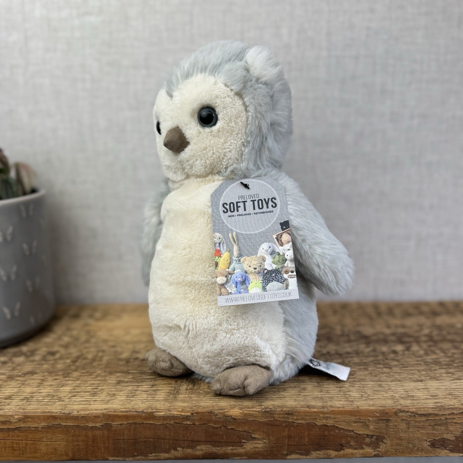 Jellycat Medium Bashful Owl Chick - Birch Grey Colouring Owl Soft Toy Medium 9"