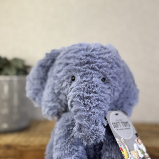 Jellycat Medium Fuddlewuddle Elephant Blue - Blue Sitting Elephant Retired 8"