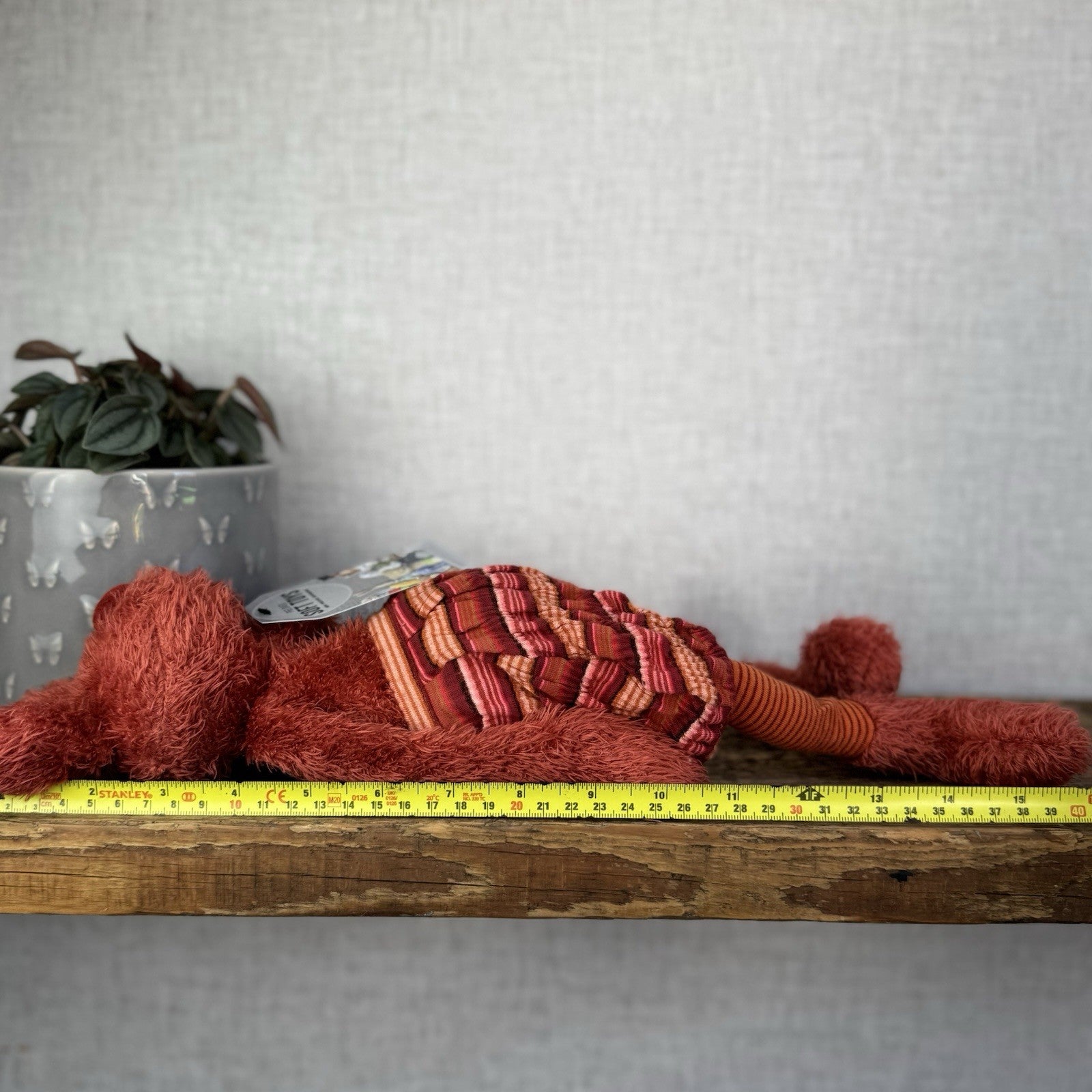 Moulin Rory Blanket Dog Red - Fluffy Red Dog Long Limbs Red Striped Pants 16”