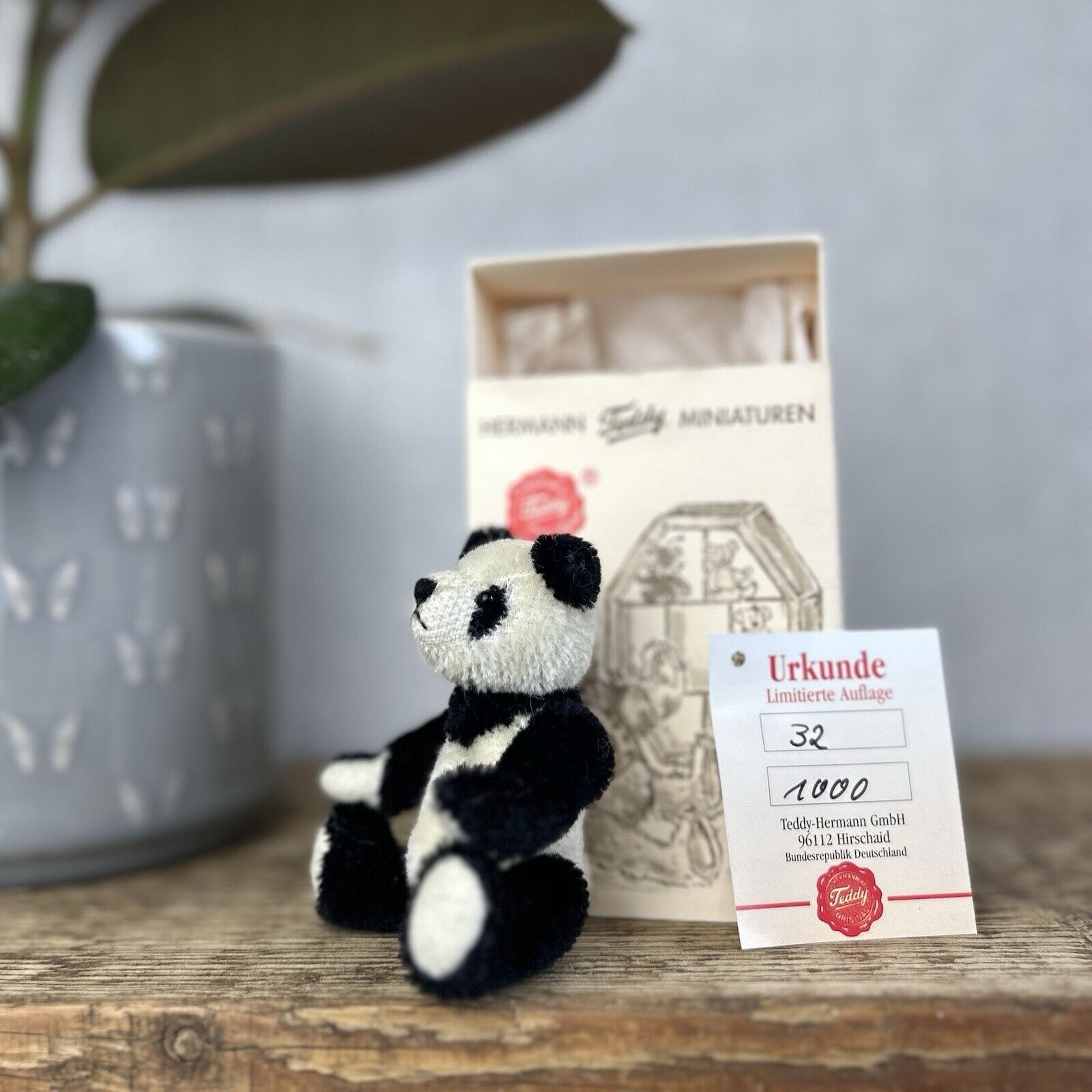 Teddy Hermann Miniature Panda - Tiny jointed Panda Bear Artist Bear With Box 9cm