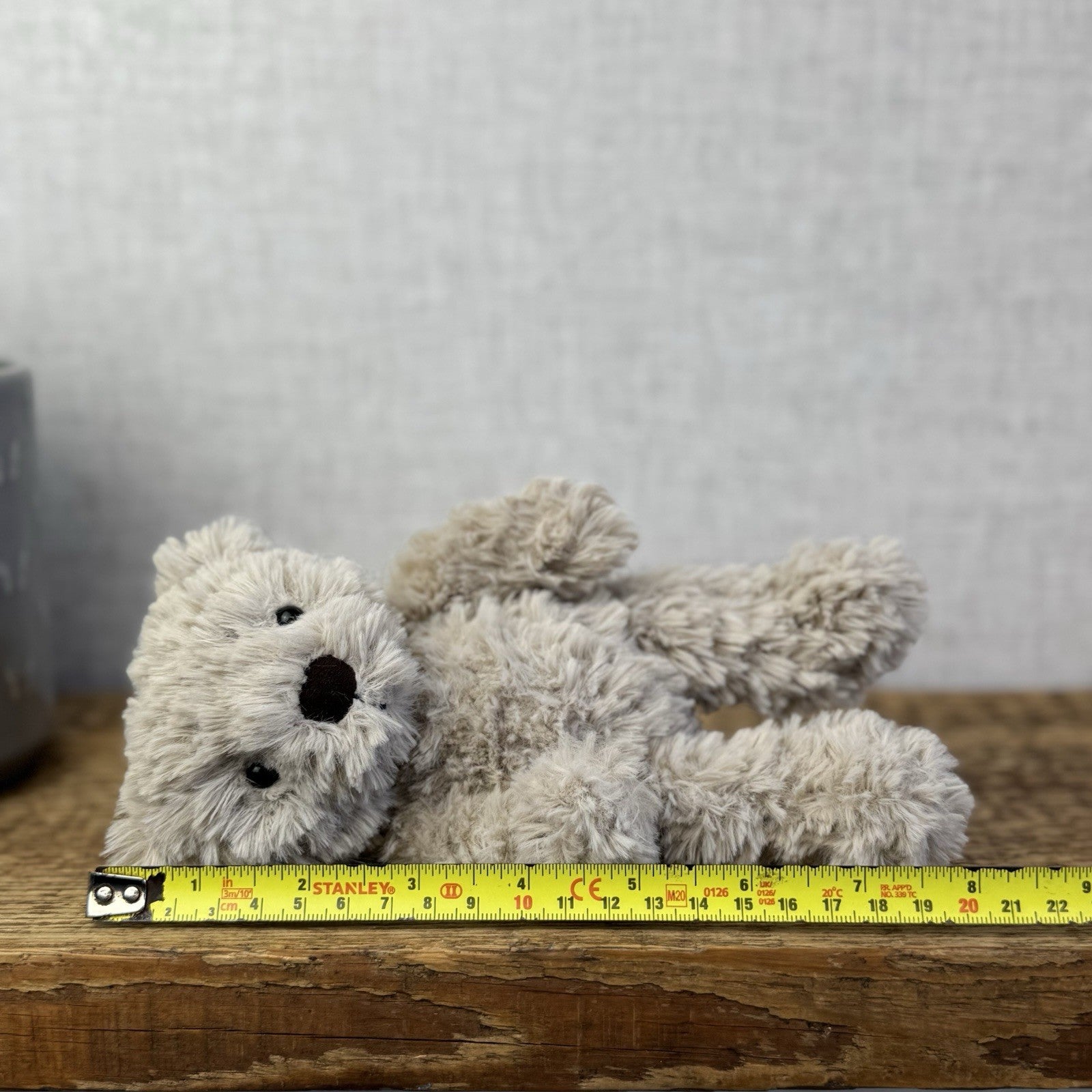 Jellycat Small Fletcher Bear - Retired Small Textured Light Grey Bear Beanie 7"