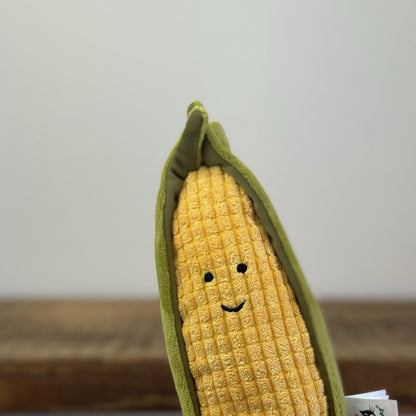 Jellycat Vivacious Veg Sweetcorn - Corn On The Cob Velour Plush Beanie 8"