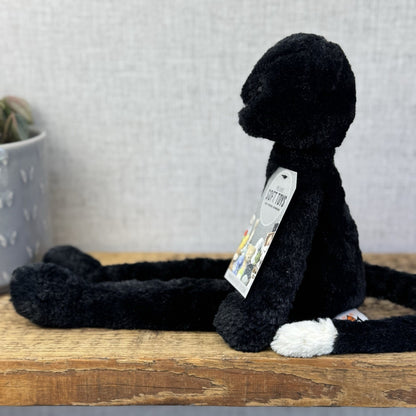 Jellycat Pitterpat Black Cat - Long Leg Kitten All Black - White Tail Tip 15"