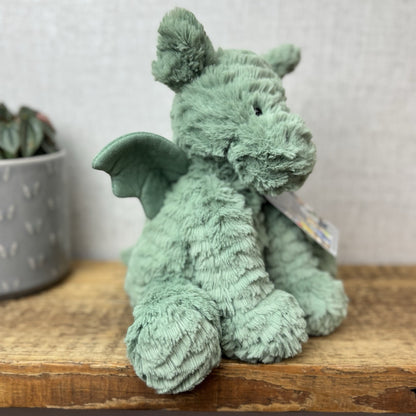 Jellycat Fuddlewuddle Dragon - Green/sage Dragon Textured Beanie Soft Toy 9"