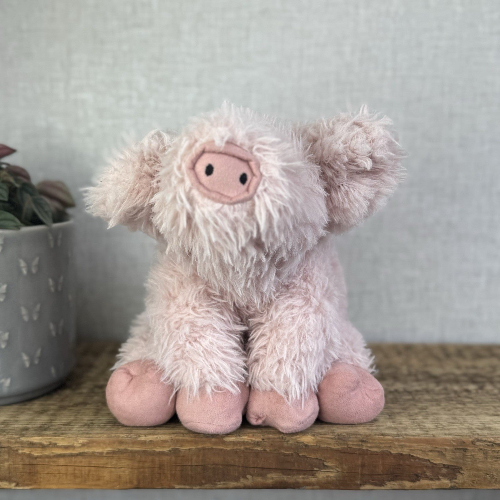 Jellycat Curvie Pig - Sitting Fluffy Curly Pink Plush Beanie Medium 9" (Tags)