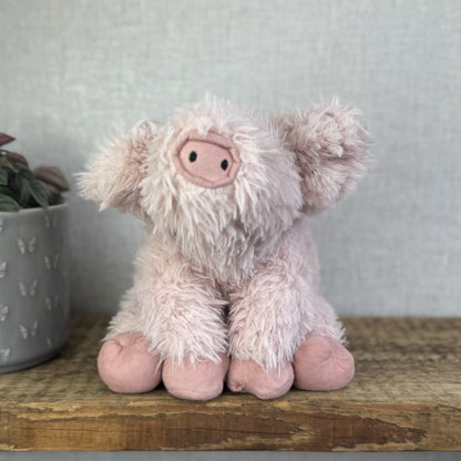 Jellycat Curvie Pig - Sitting Fluffy Curly Pink Plush Beanie Medium 9" (Tags)