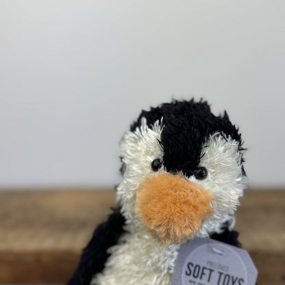 Jellycat Small Bunglie Penguin - Black/White Curly Fur Beanie Penguin Bird 11"