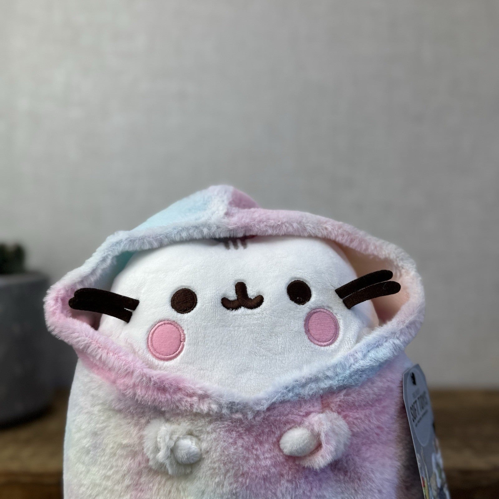 Pusheen Tie Dye Hoodie - Pusheen Cat White With Tye Dye Jumper Plush 10"