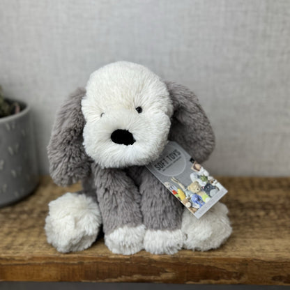 Jellycat Smudge Puppy - Medium Grey & White Puppy Floppy Plush Toy Medium 14"