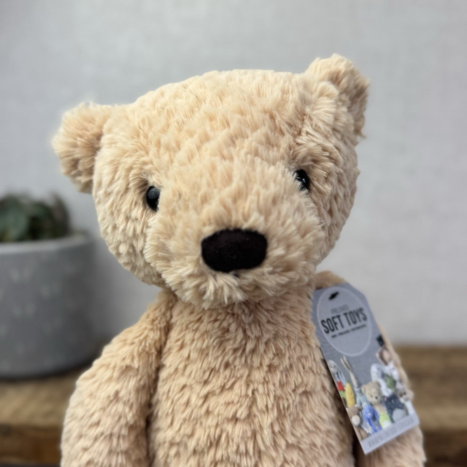 Jellycat Medium Finley Bear - Beige Textured Beanie Soft Toy Bear Retired 16"