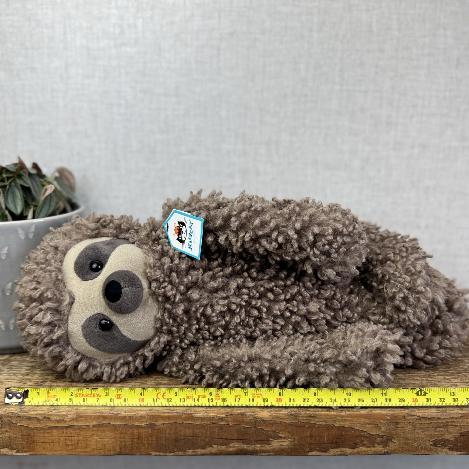 Jellycat Cicero Sloth - Curly Hair Large Light Brown Sloth Cuddly Beanie Tags