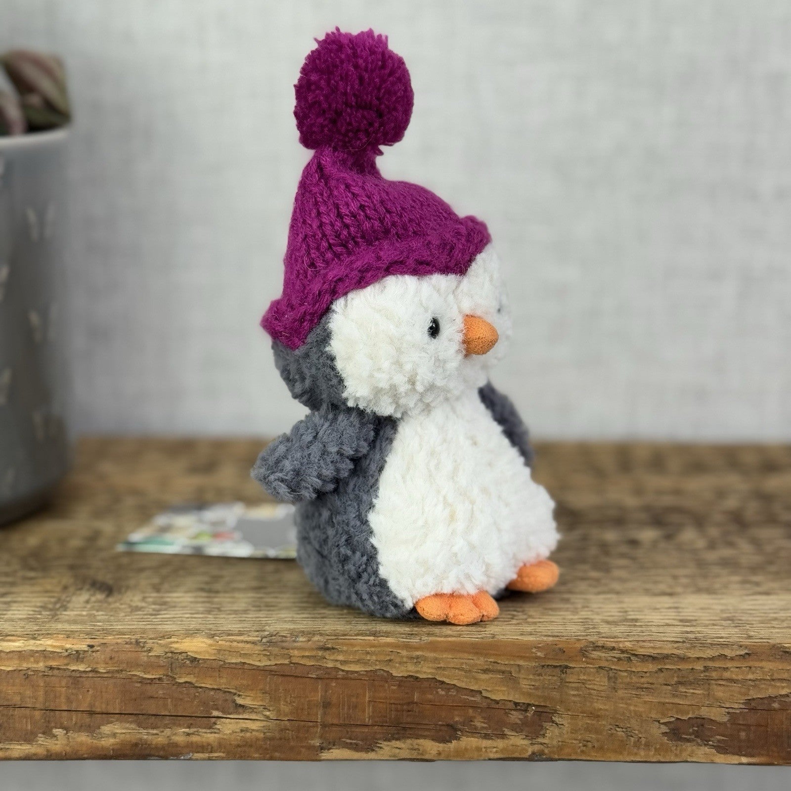 Jellycat Wee Penguin In Purple Bobble Hat - Mini Penguin Plush Winter 6” (#2)