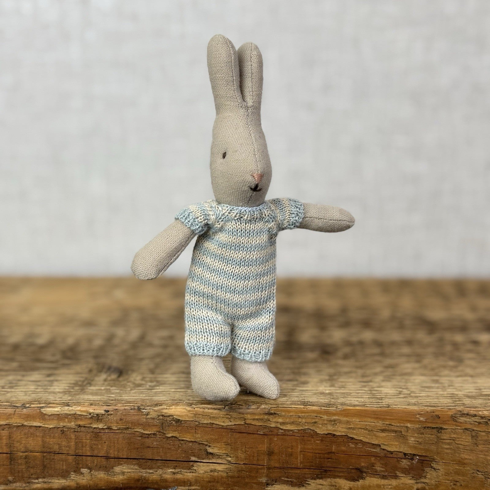 Maileg Micro Rabbit - Mint/Off White Knitted Romper Suit NWOT 