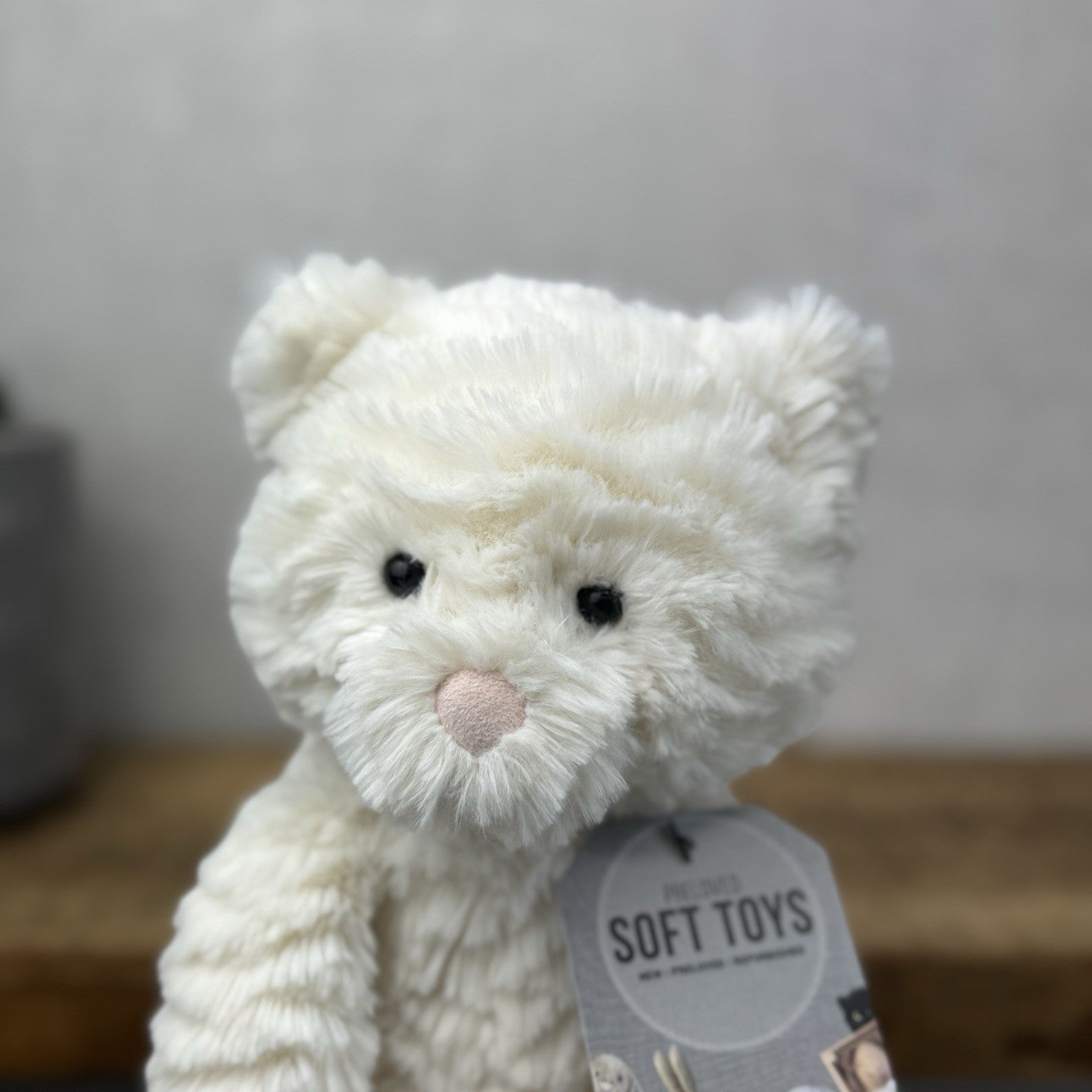 Jellycat Medium Fuddlewuddle Kitty - White Textured Sitting Cat Beanie Plush 8”