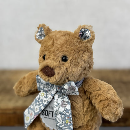 Custom/Bespoke Tiny Bartholemew Bear - Ditsy Grey Floral Made With Liberty