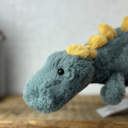 Jellycat Little Douglas Dino Dinosaur - Laying Green Dinosaur Plush Beanie 11”