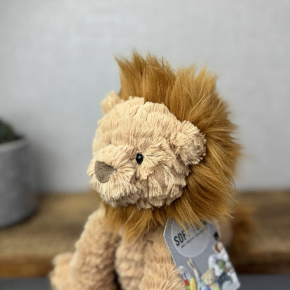 Jellycat Medium Fuddlewuddle Lion - Textured Sitting Lion Beanie Soft Toy 9”