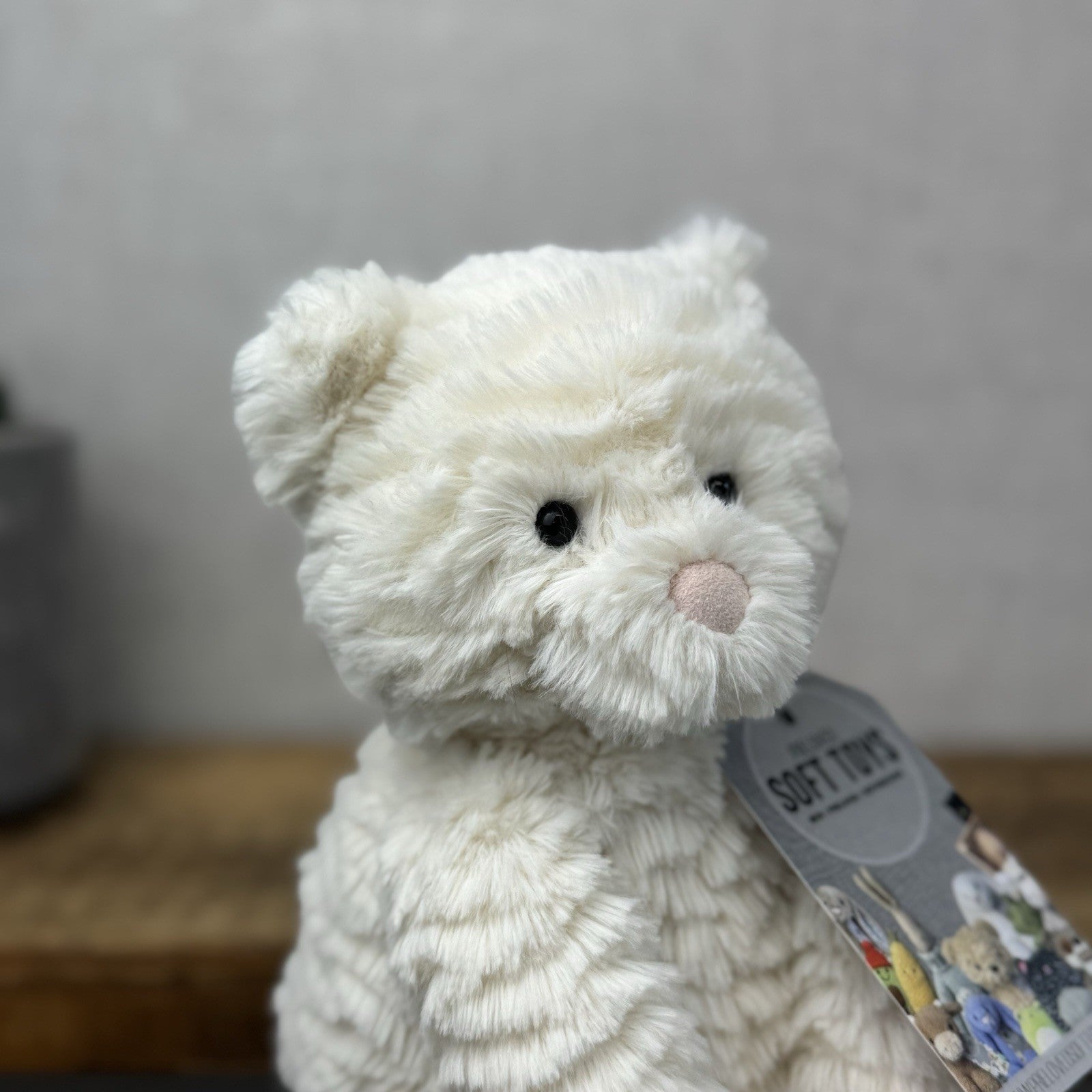 Jellycat Medium Fuddlewuddle Kitty - White Textured Sitting Cat Beanie Plush 8”