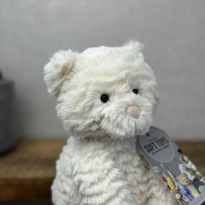 Jellycat Medium Fuddlewuddle Kitty - White Textured Sitting Cat Beanie Plush 8”