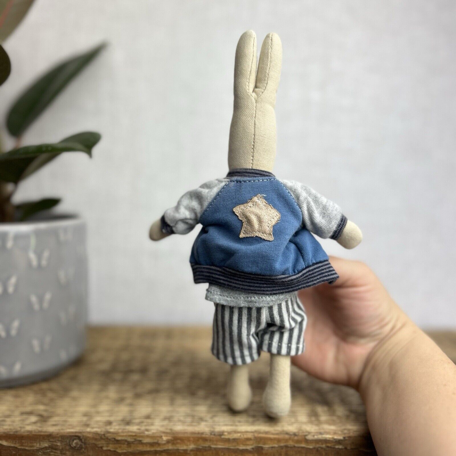 Maileg Mini Rabbit Boy With Clothing - Retired Rabbit Boy Collectible - Star Top